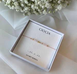 Bransoletka CIOCIA Alfabet Morse'a  kwarc różowy