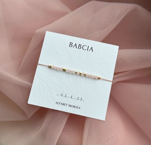 Bransoletka BABCIA Alfabet Morse'a kwarc różowy